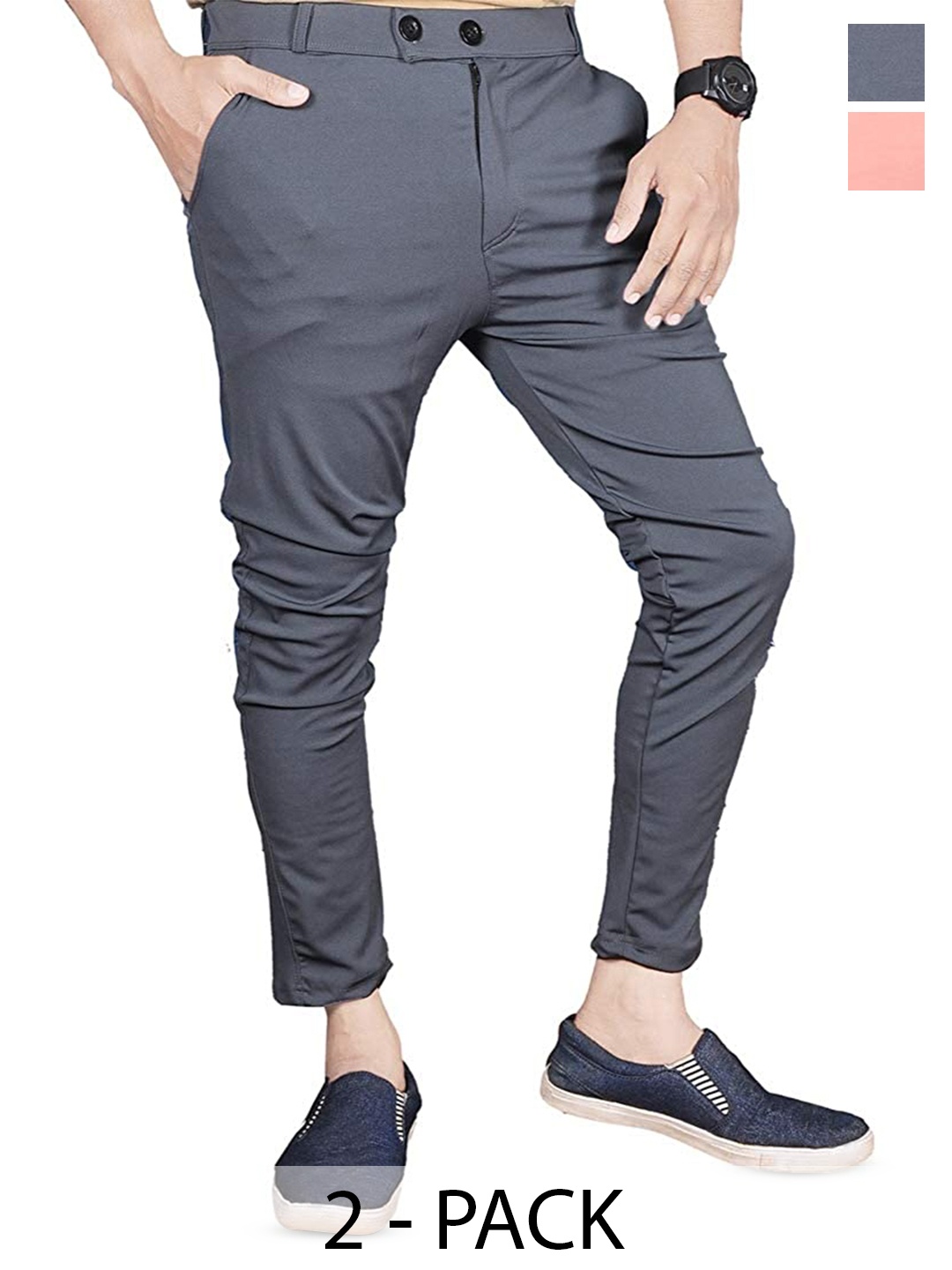 

BAESD Men Pack Of 2 Smart Skinny Fit Mid-Rise Trouser, Grey