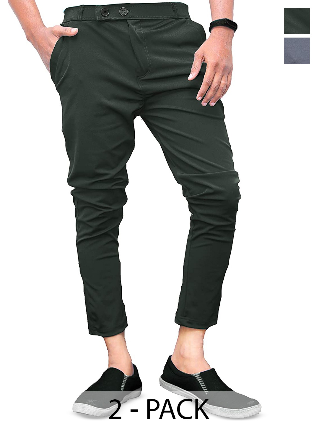 

BAESD Men Pack Of 2 Smart Skinny Fit Mid-Rise Trouser, Green
