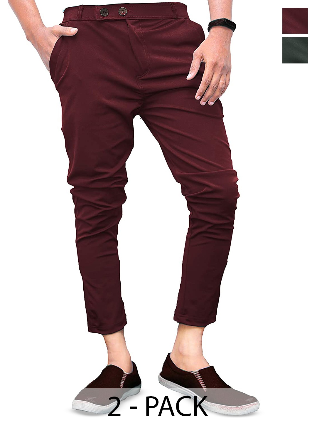 

BAESD Men Pack Of 2 Smart Skinny Fit Mid-Rise Trouser, Maroon
