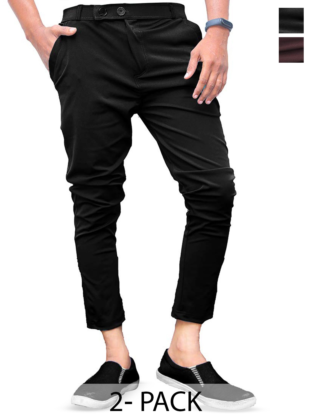 

BAESD Men Pack Of 2 Smart Skinny Fit Trousers, Black