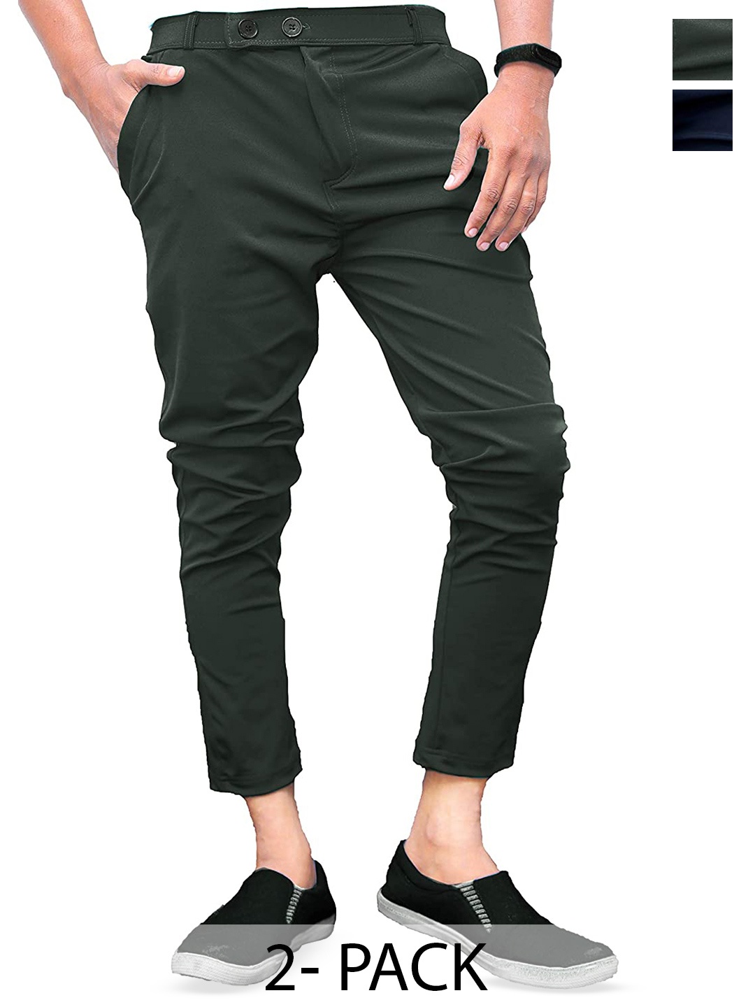 

BAESD Men Pack Of 2 Smart Skinny Fit Trousers, Navy blue