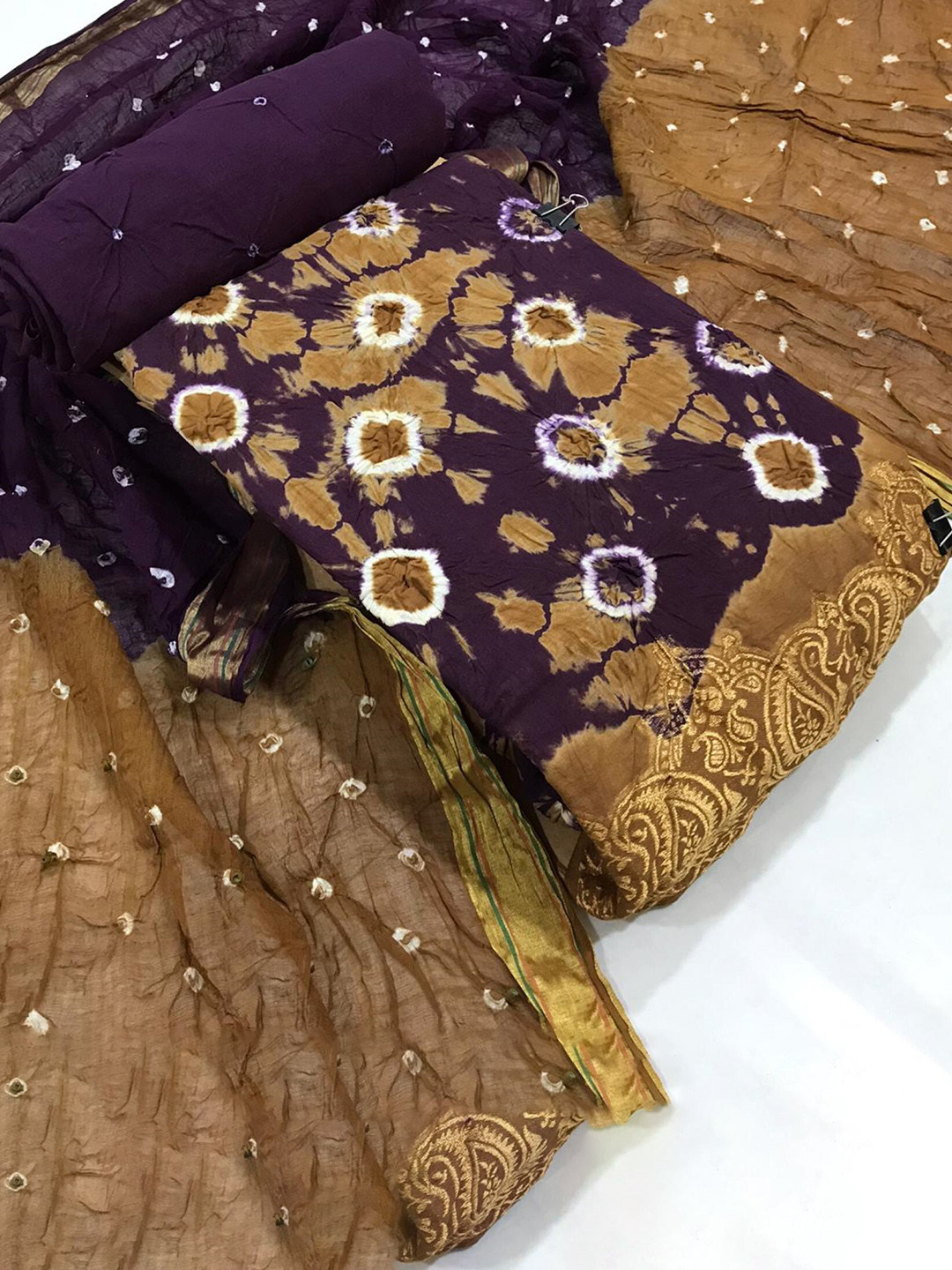 

ZEEPKART Bandhani Printed Unstitched Dress Material, Purple
