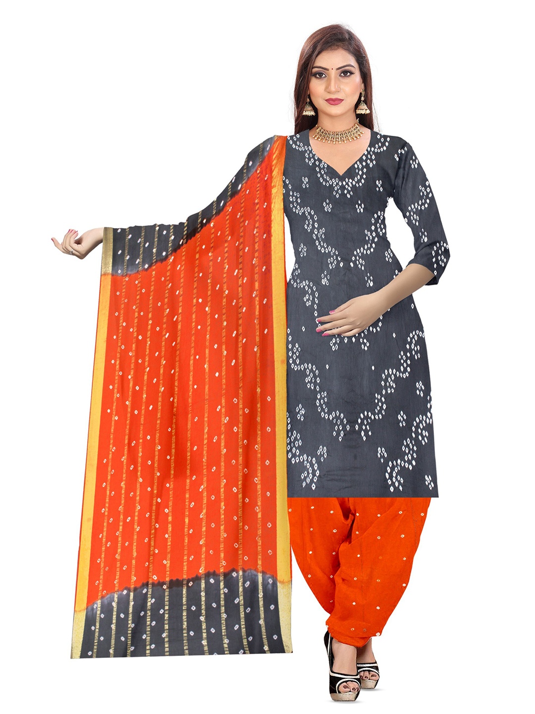 

ZEEPKART Bandhani Printed Unstitched Dress Material, Grey