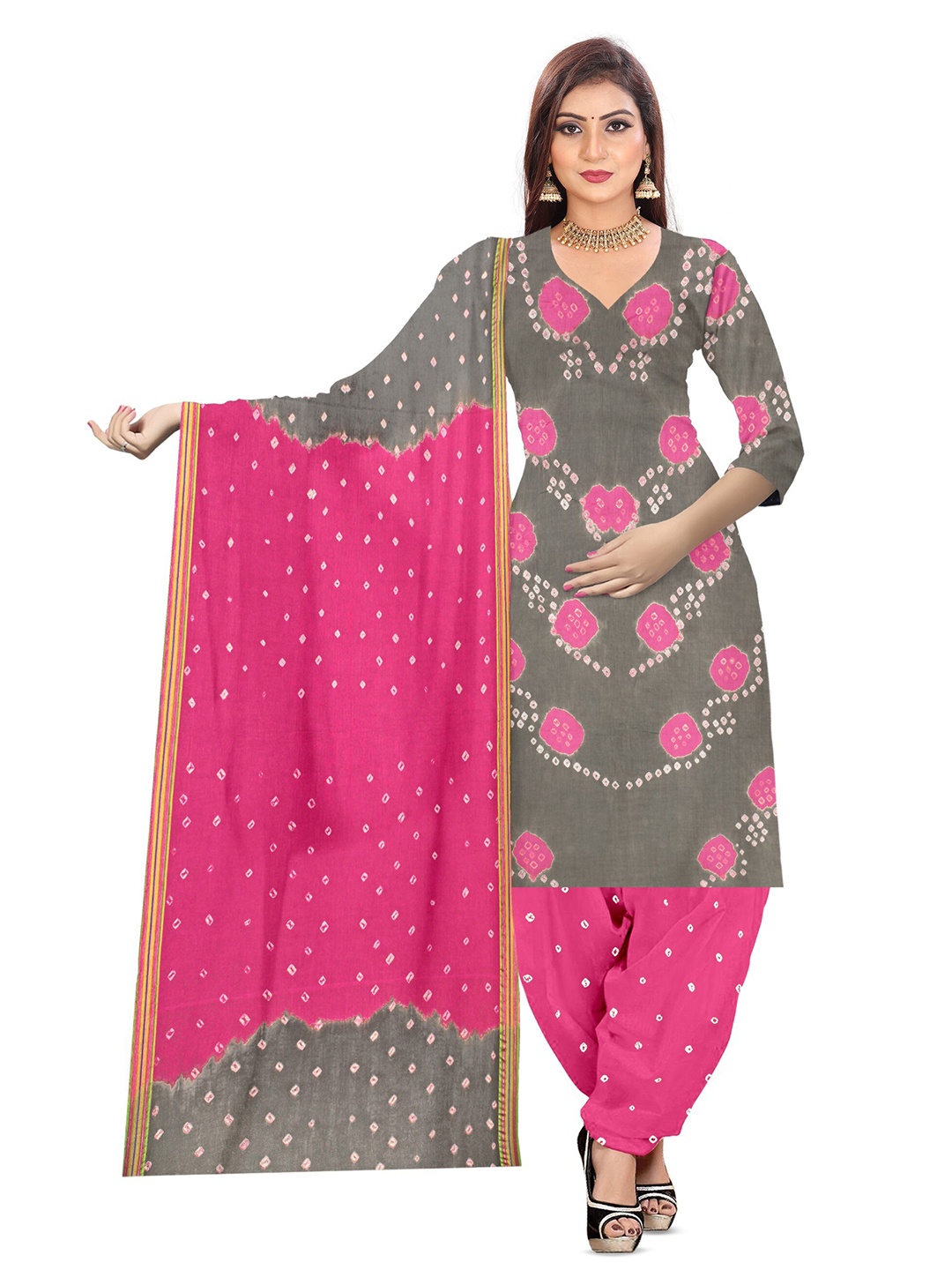 

ZEEPKART Bandhani Printed Unstitched Dress Material, Grey