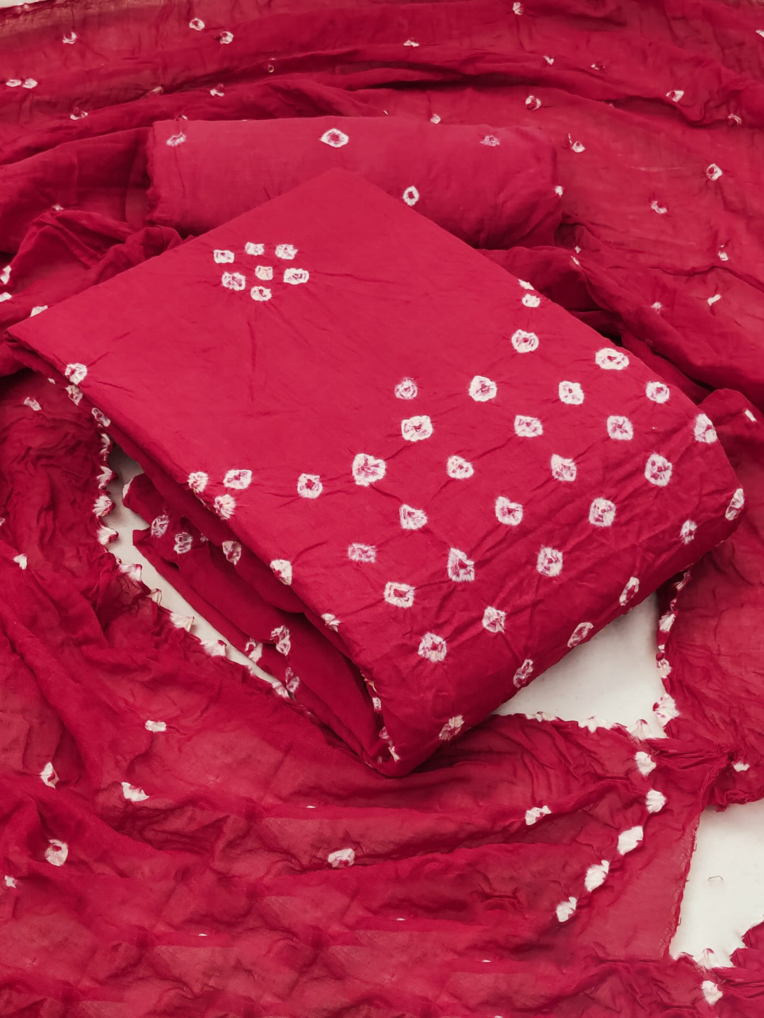 

ZEEPKART Bandhani Printed Unstitched Dress Material, Red