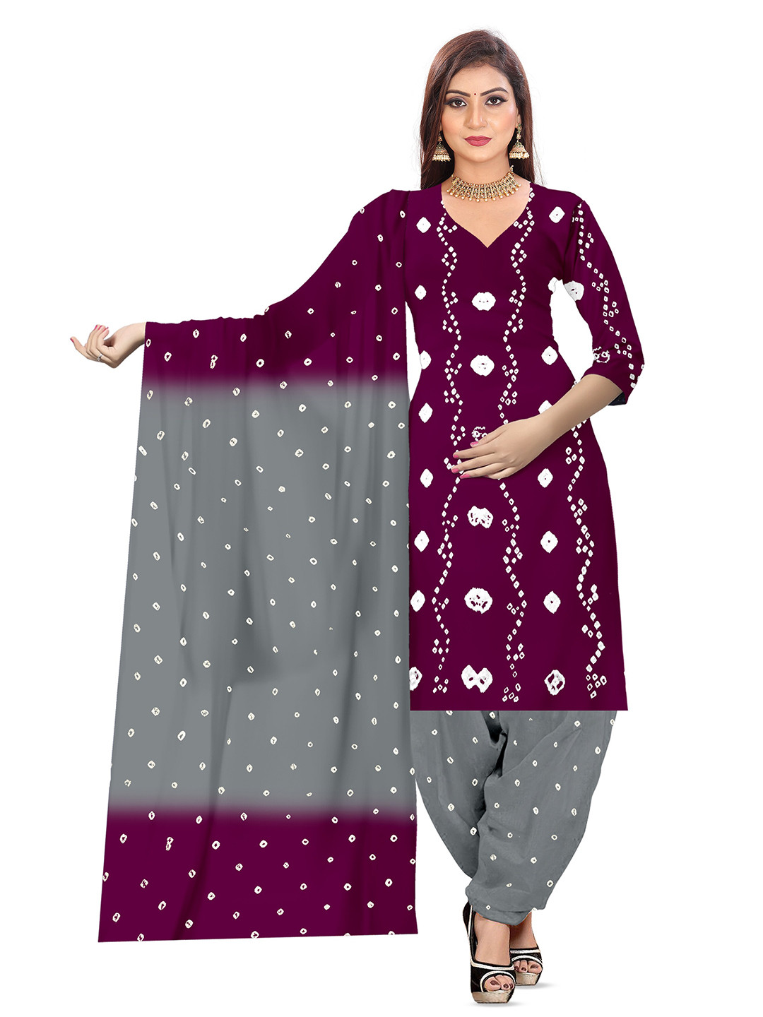 

ZEEPKART Bandhani Printed Unstitched Dress Material, Maroon