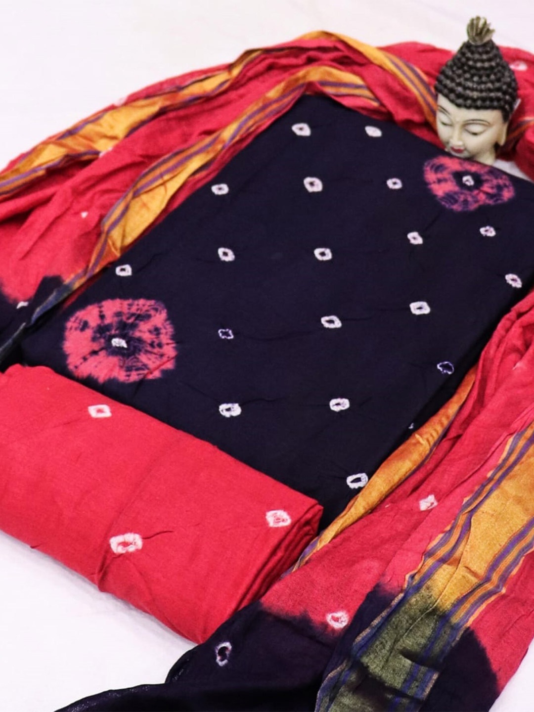 

ZEEPKART Bandhani Printed Zari Unstitched Dress Material, Blue