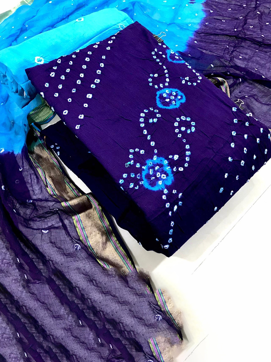 

ZEEPKART Bandhani Printed Unstitched Dress Material, Blue