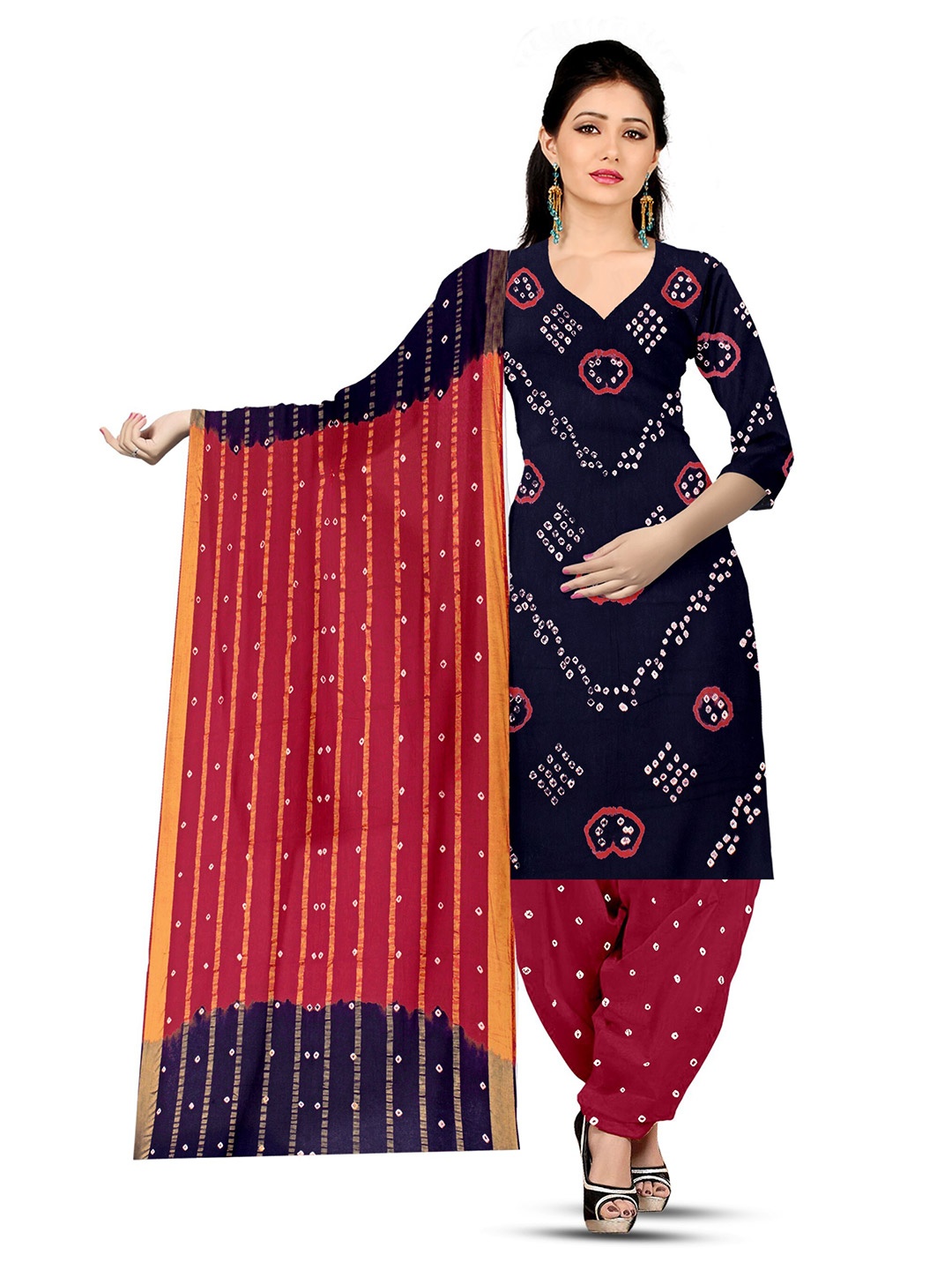 

ZEEPKART Bandhani Printed Unstitched Dress Material, Black