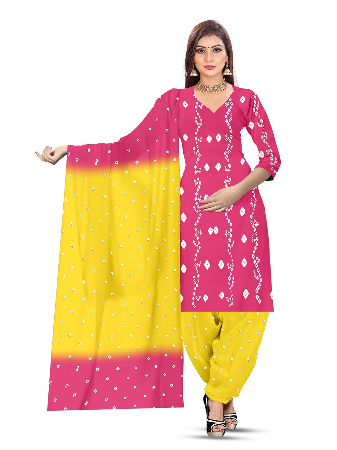 

ZEEPKART Bandhani Printed Unstitched Dress Material, Pink