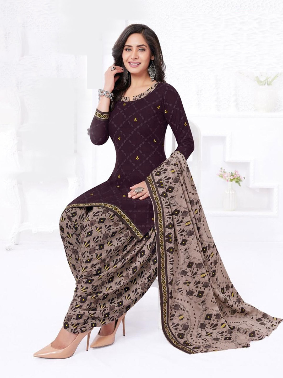

ZEEPKART Ethnic Motifs Printed Unstitched Dress Material, Burgundy