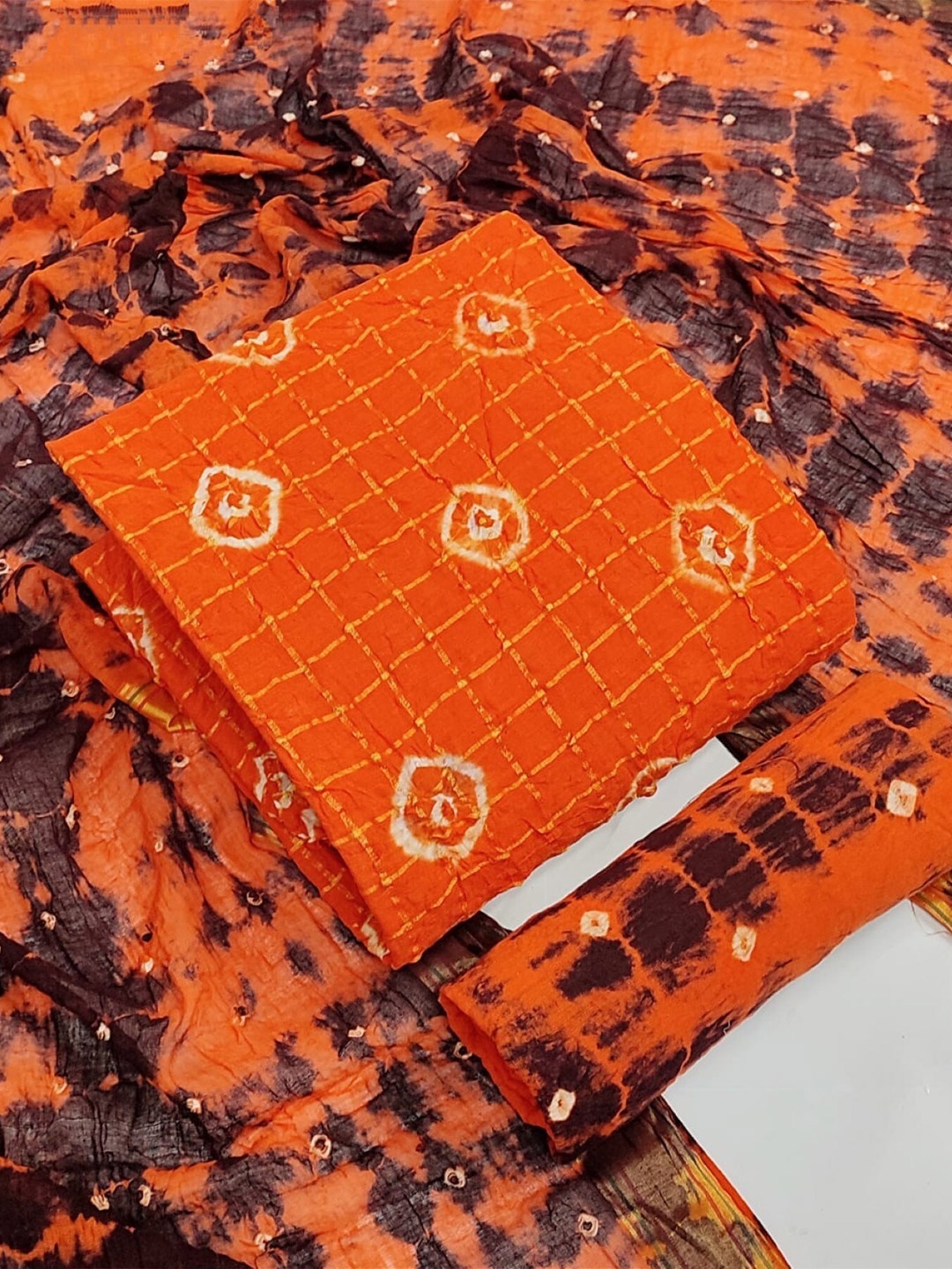 

ZEEPKART Bandhani Printed Zari Unstitched Dress Material, Orange