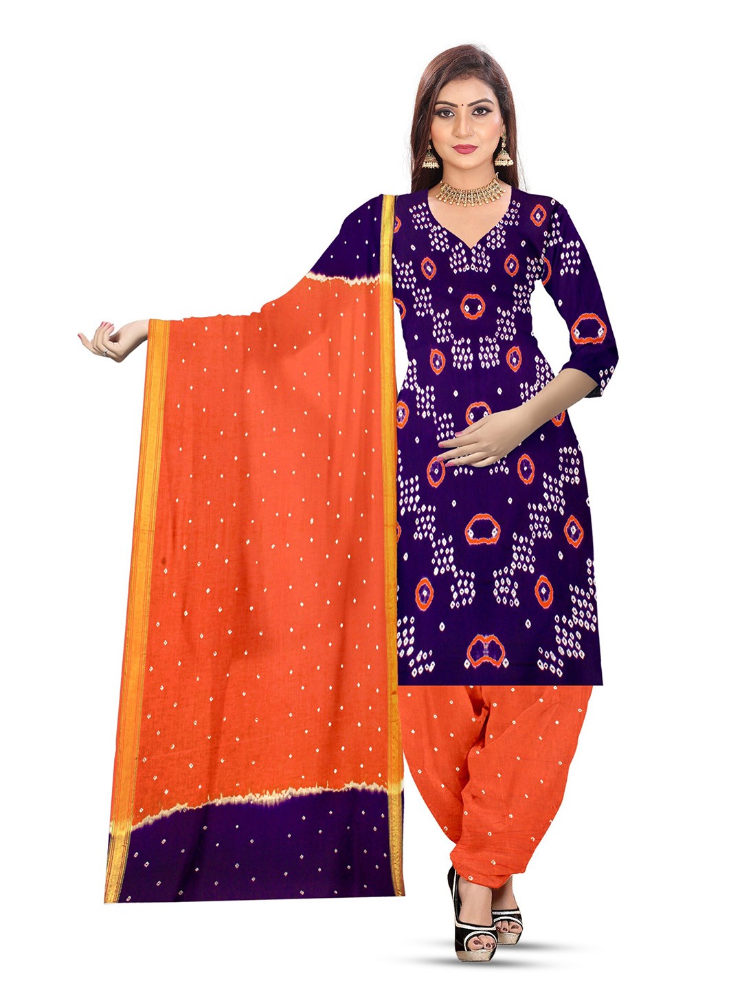 

ZEEPKART Bandhani Printed Unstitched Dress Material, Blue