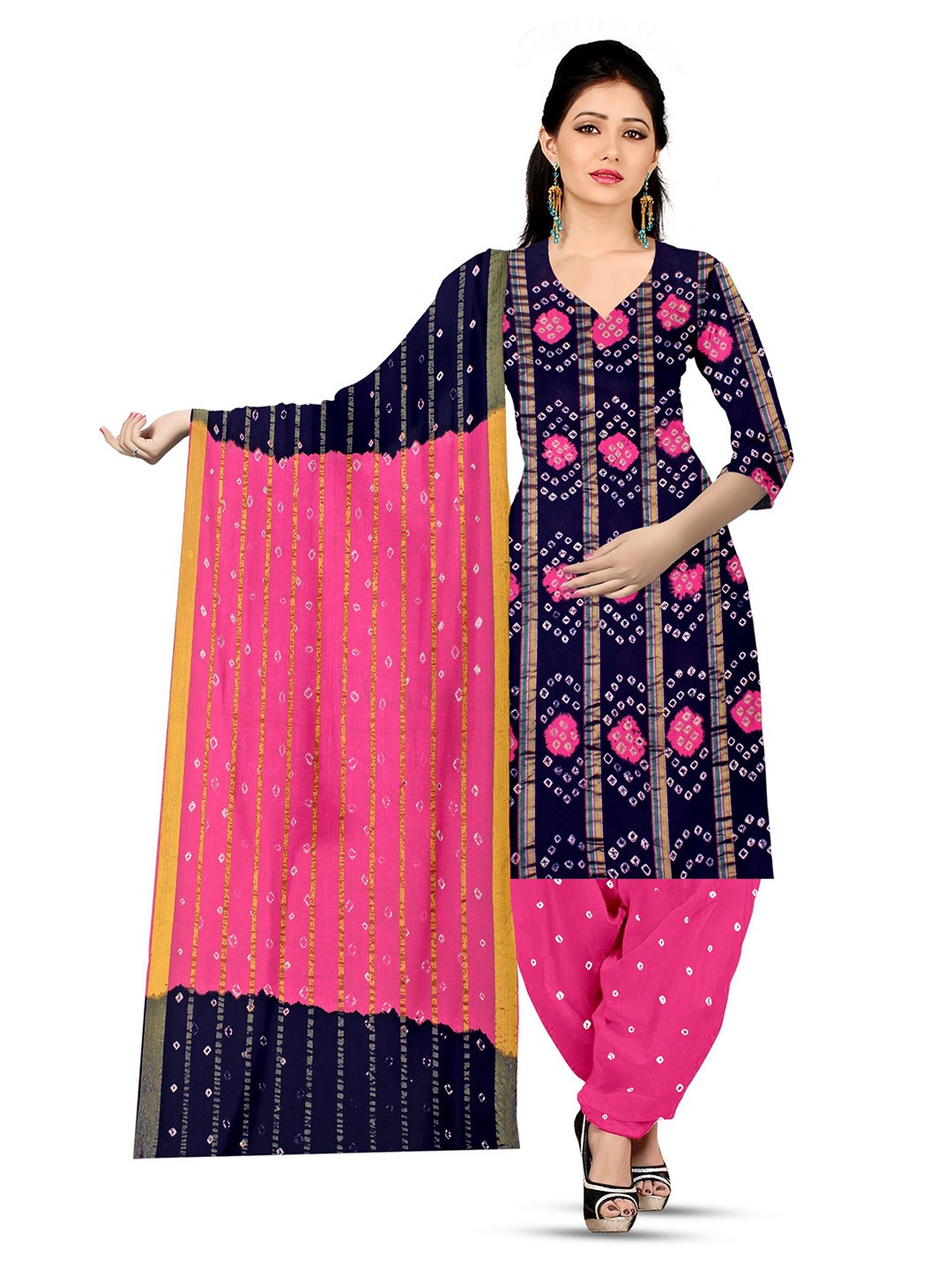 

ZEEPKART Bandhani Printed Unstitched Dress Material, Pink