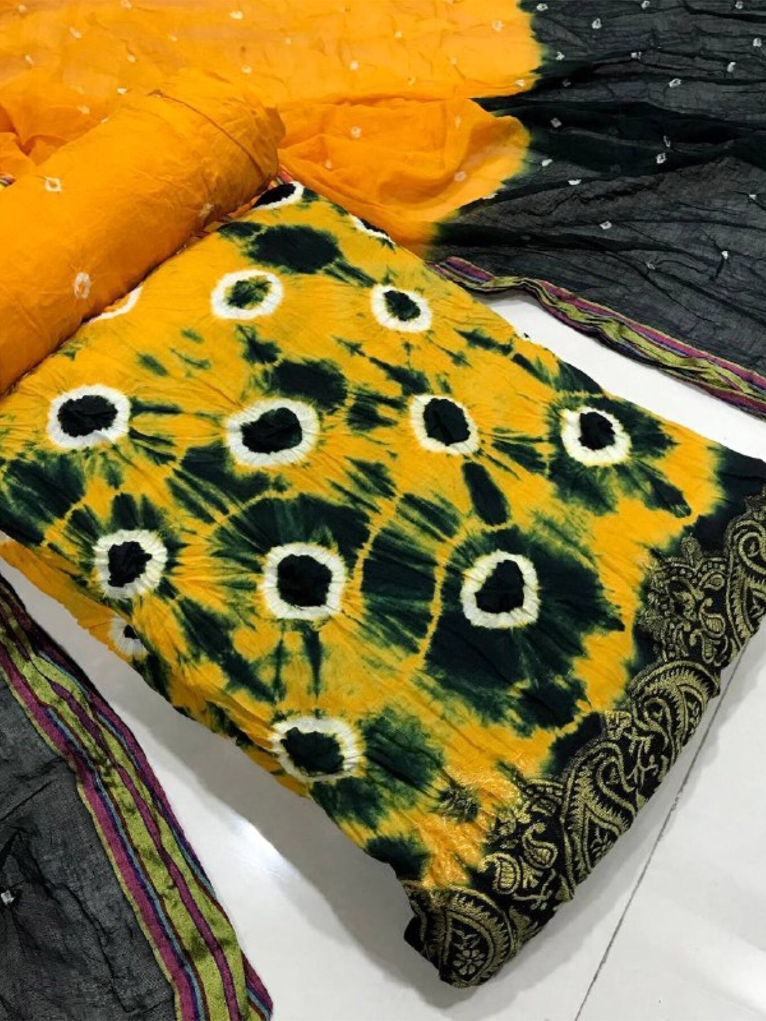 

ZEEPKART Bandhani Printed Unstitched Dress Material, Mustard