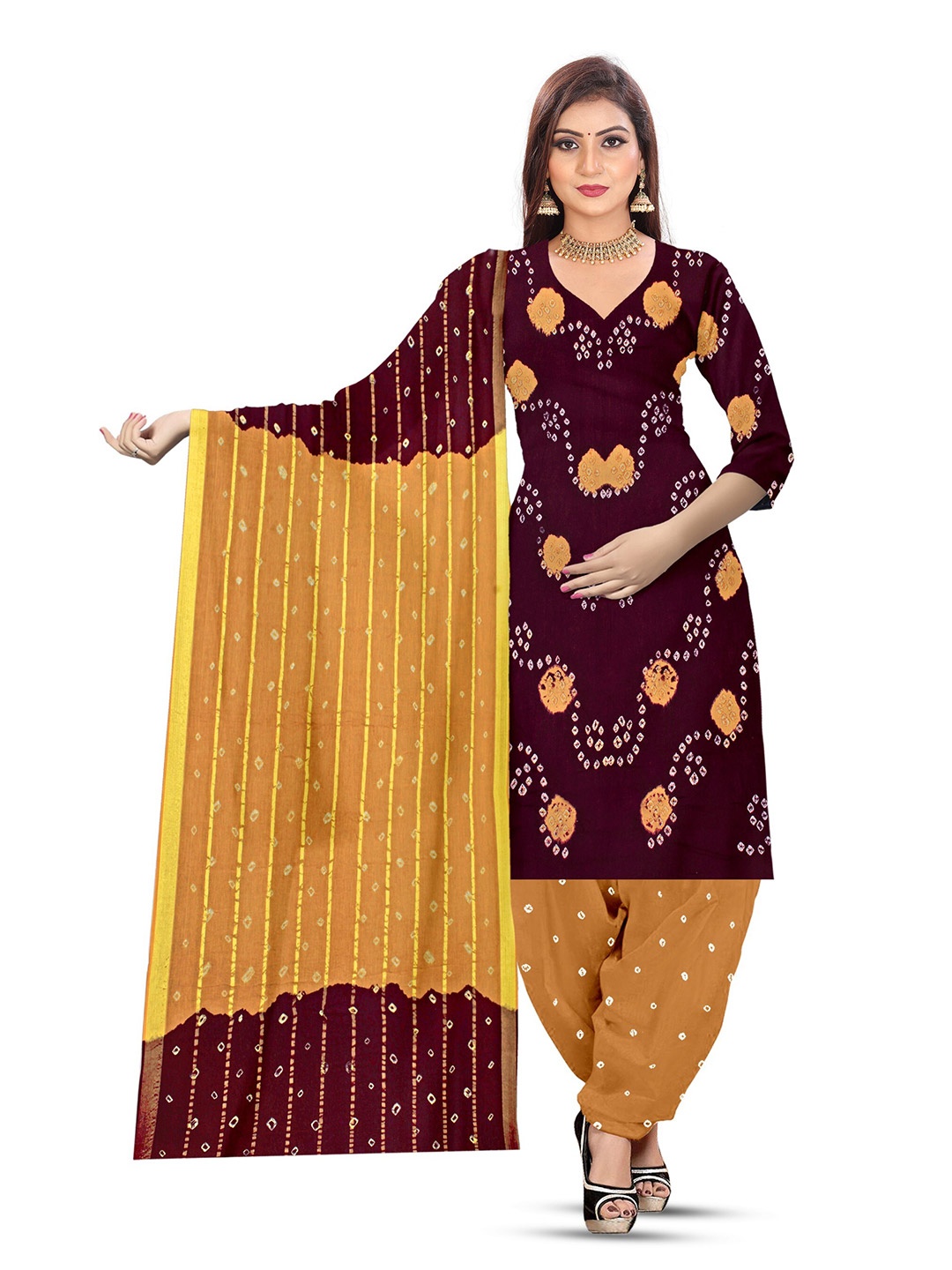 

ZEEPKART Bandhani Printed Unstitched Dress Material, Maroon
