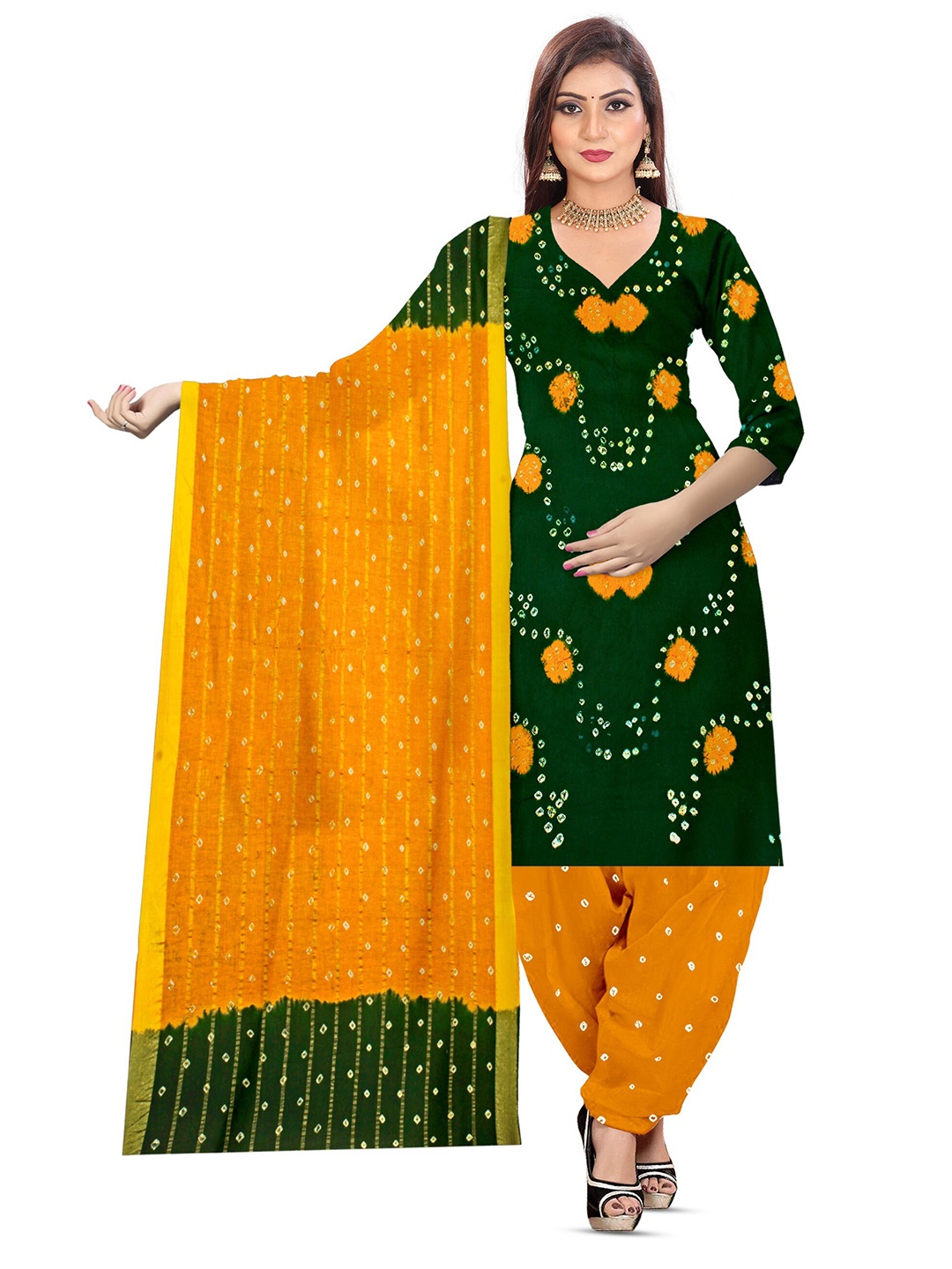 

ZEEPKART Bandhani Printed Unstitched Dress Material, Green