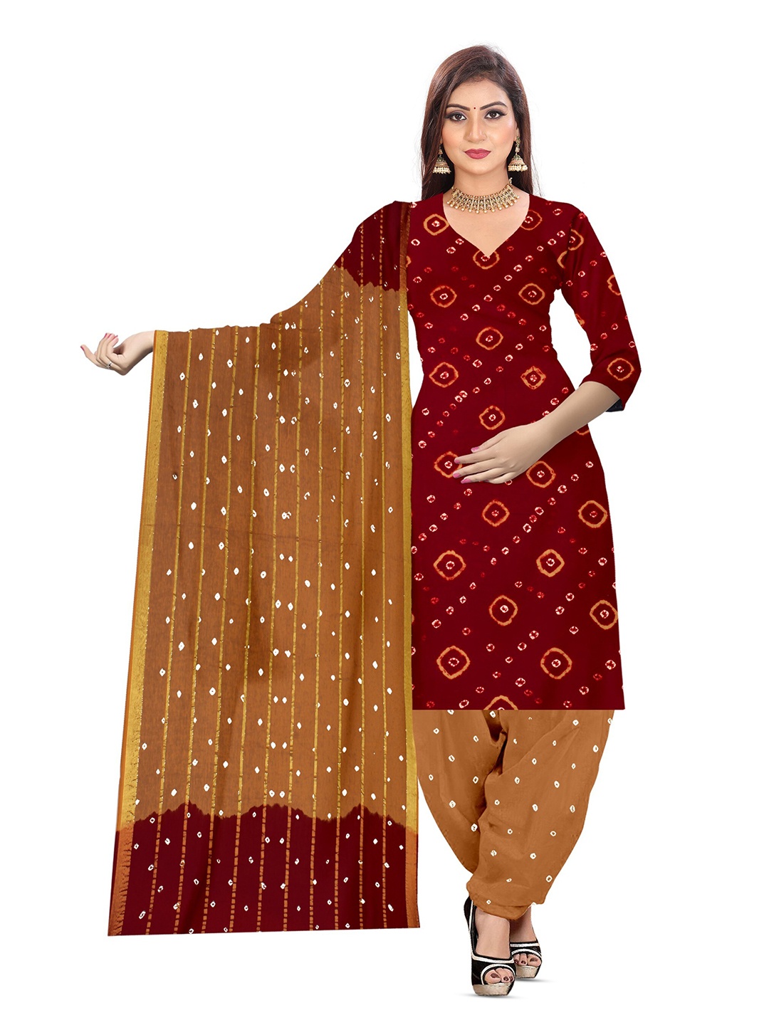 

ZEEPKART Bandhani Printed Unstitched Dress Material, Red