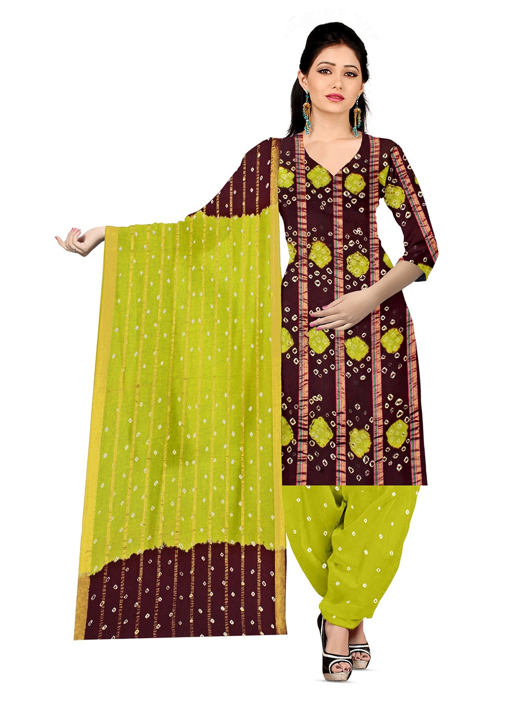

ZEEPKART Bandhani Printed Unstitched Dress Material, Brown