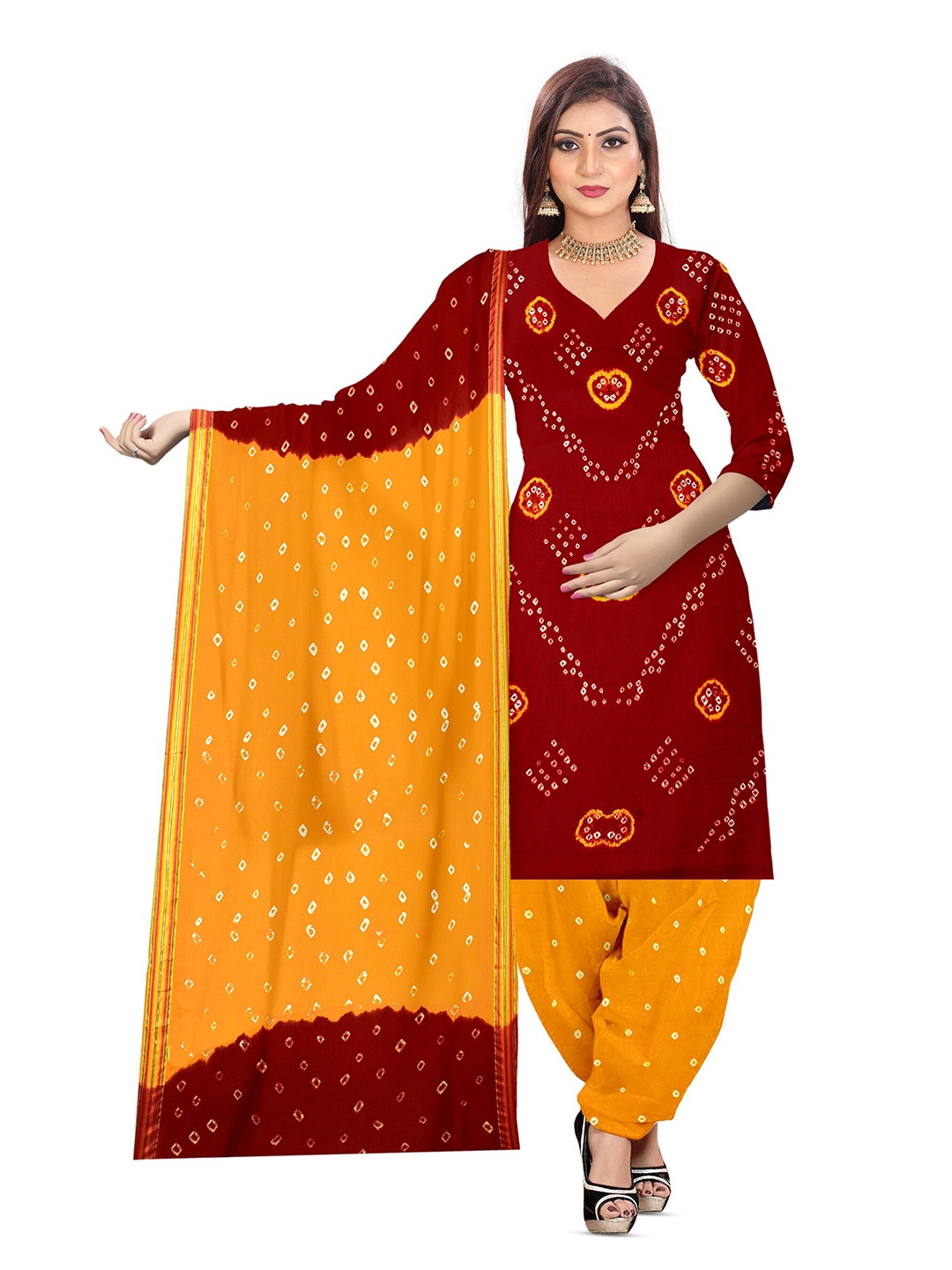 

ZEEPKART Bandhani Printed Unstitched Dress Material, Red