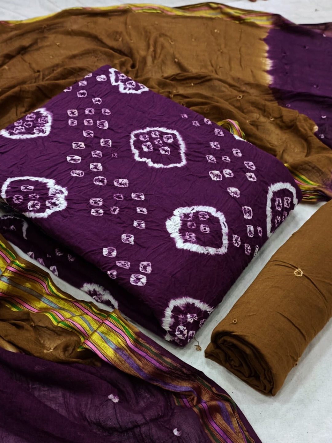 

ZEEPKART Bandhani Printed Unstitched Dress Material, Purple