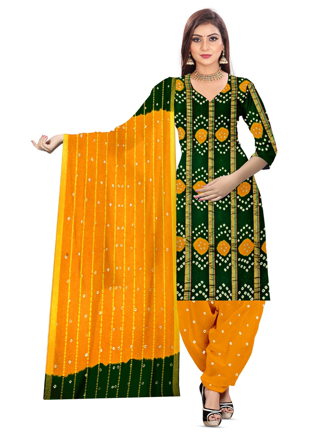 

ZEEPKART Bandhani Printed Unstitched Dress Material, Green