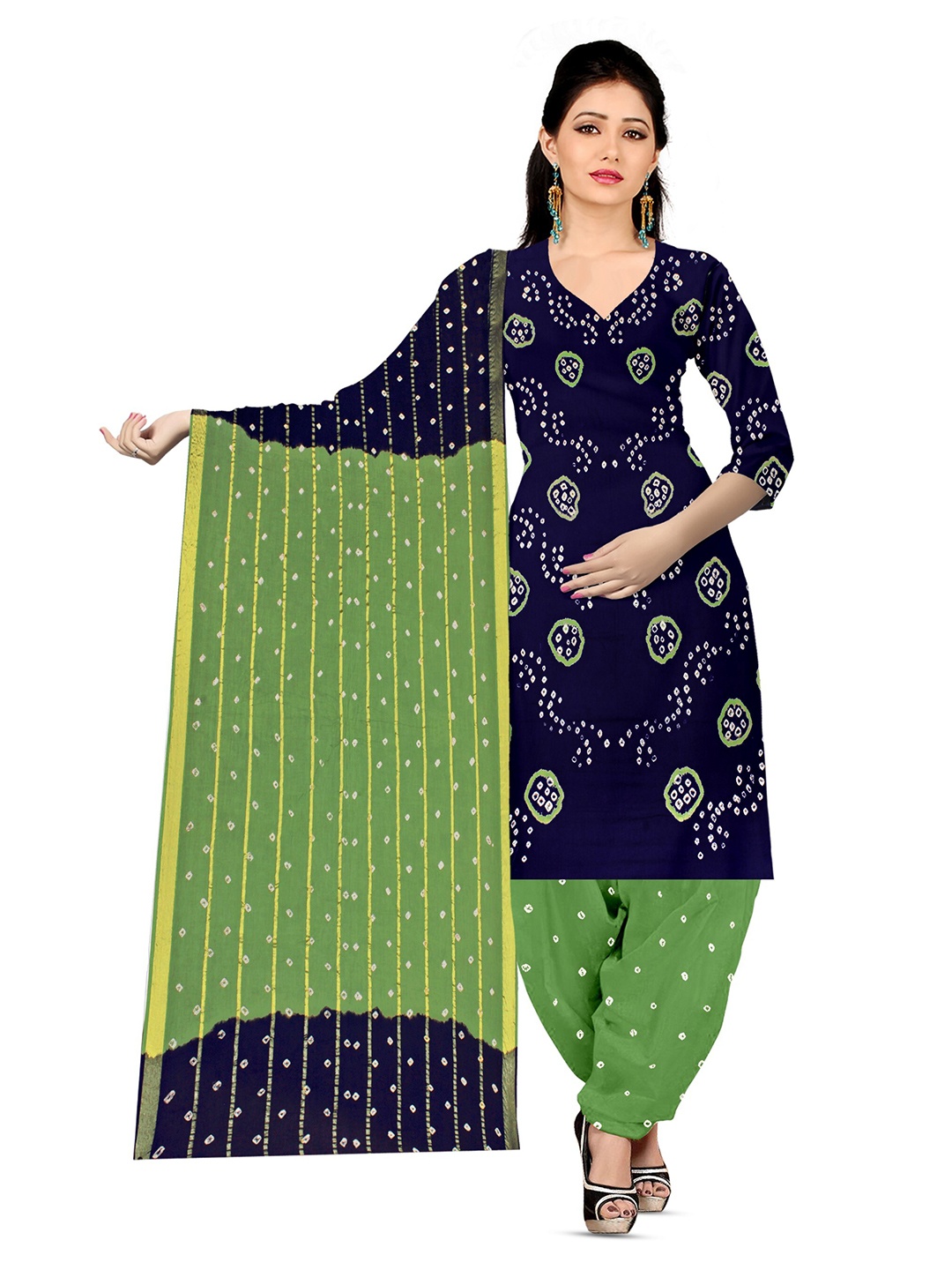 

ZEEPKART Bandhani Printed Unstitched Dress Material, Blue