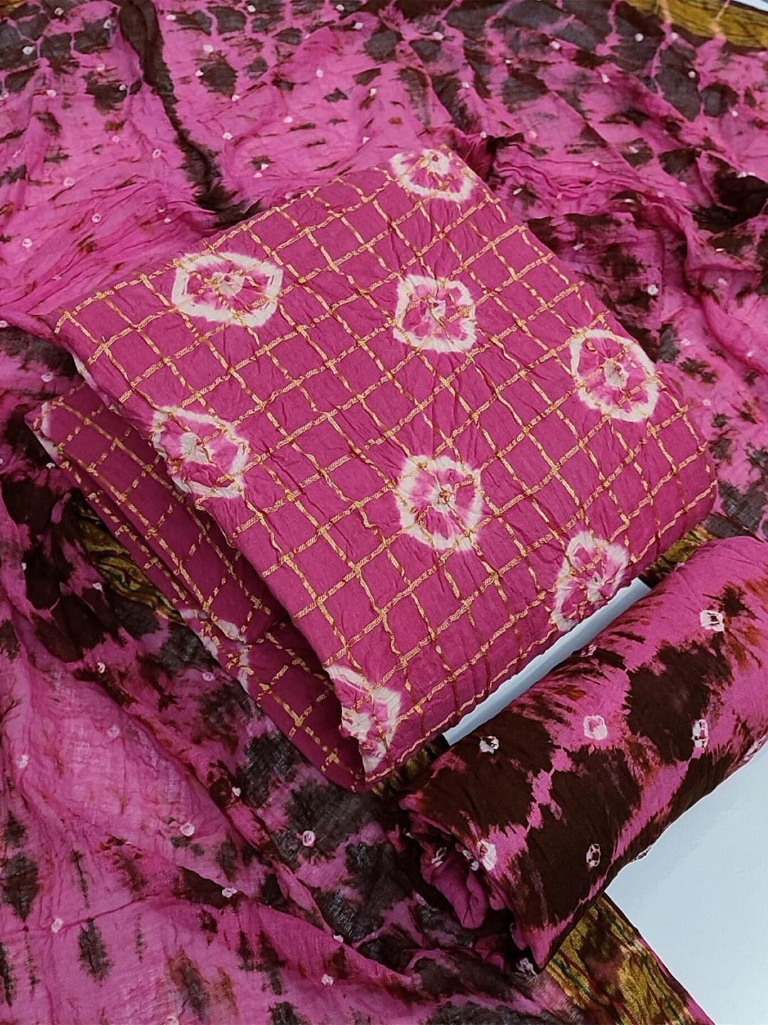 

ZEEPKART Bandhani Printed Unstitched Dress Material, Pink