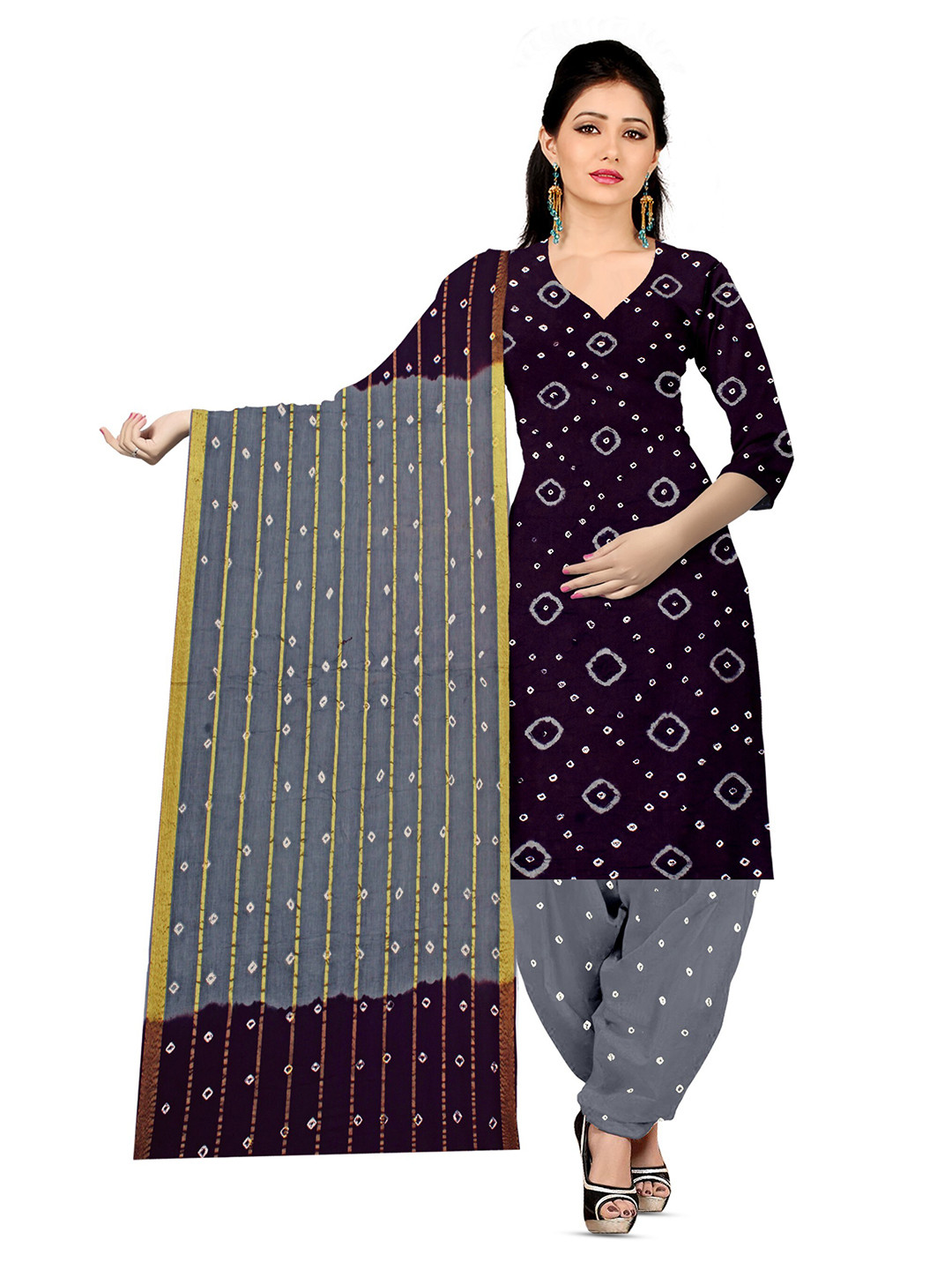 

ZEEPKART Bandhani Printed Unstitched Dress Material, Black