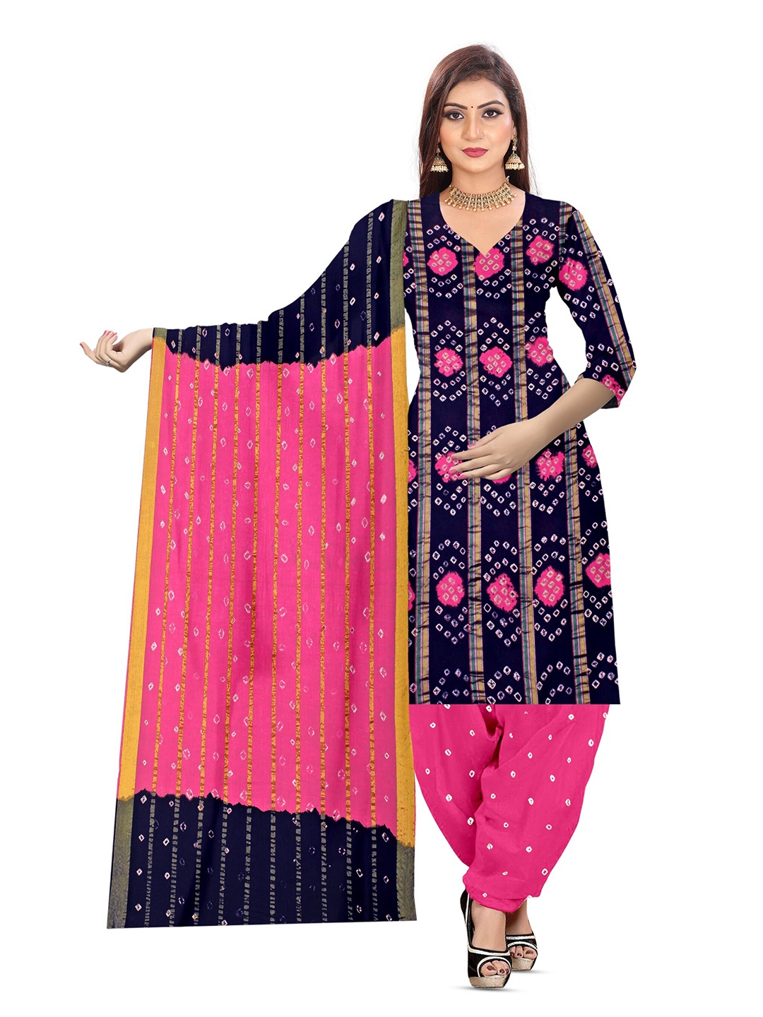 

ZEEPKART Bandhani Printed Unstitched Dress Material, Navy blue