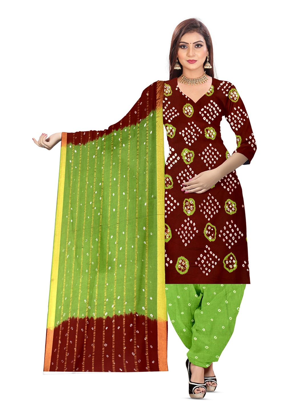 

ZEEPKART Bandhani Printed Unstitched Dress Material, Burgundy
