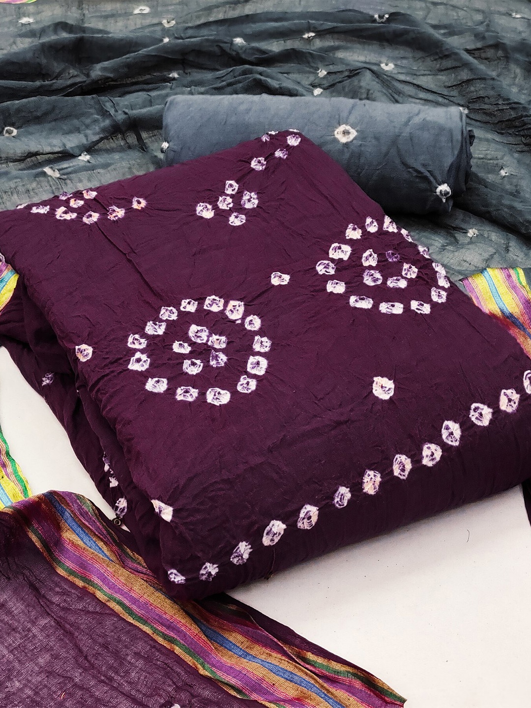 

ZEEPKART Bandhani Dyed Unstitched Dress Material, Purple