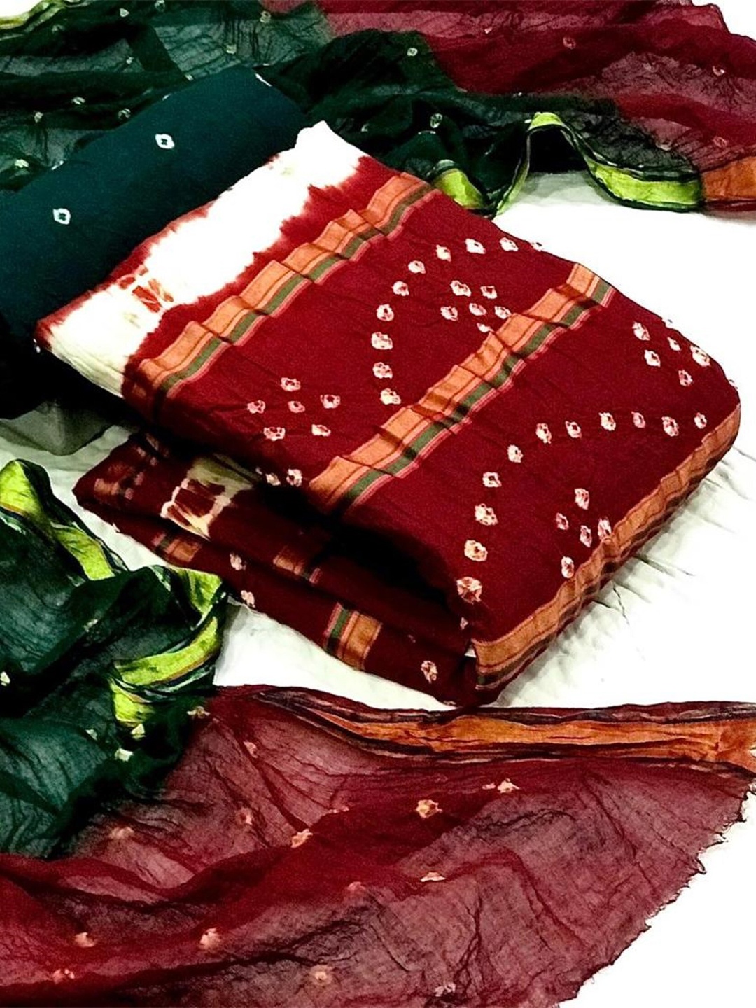

ZEEPKART Bandhani Dyed Unstitched Dress Material, Maroon