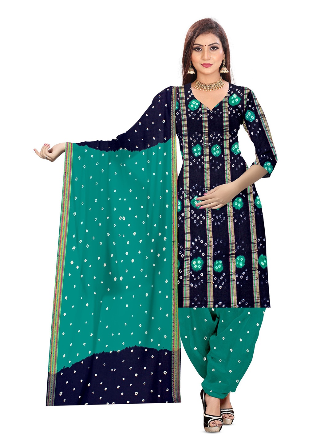

ZEEPKART Bandhani Printed Unstitched Dress Material, Blue