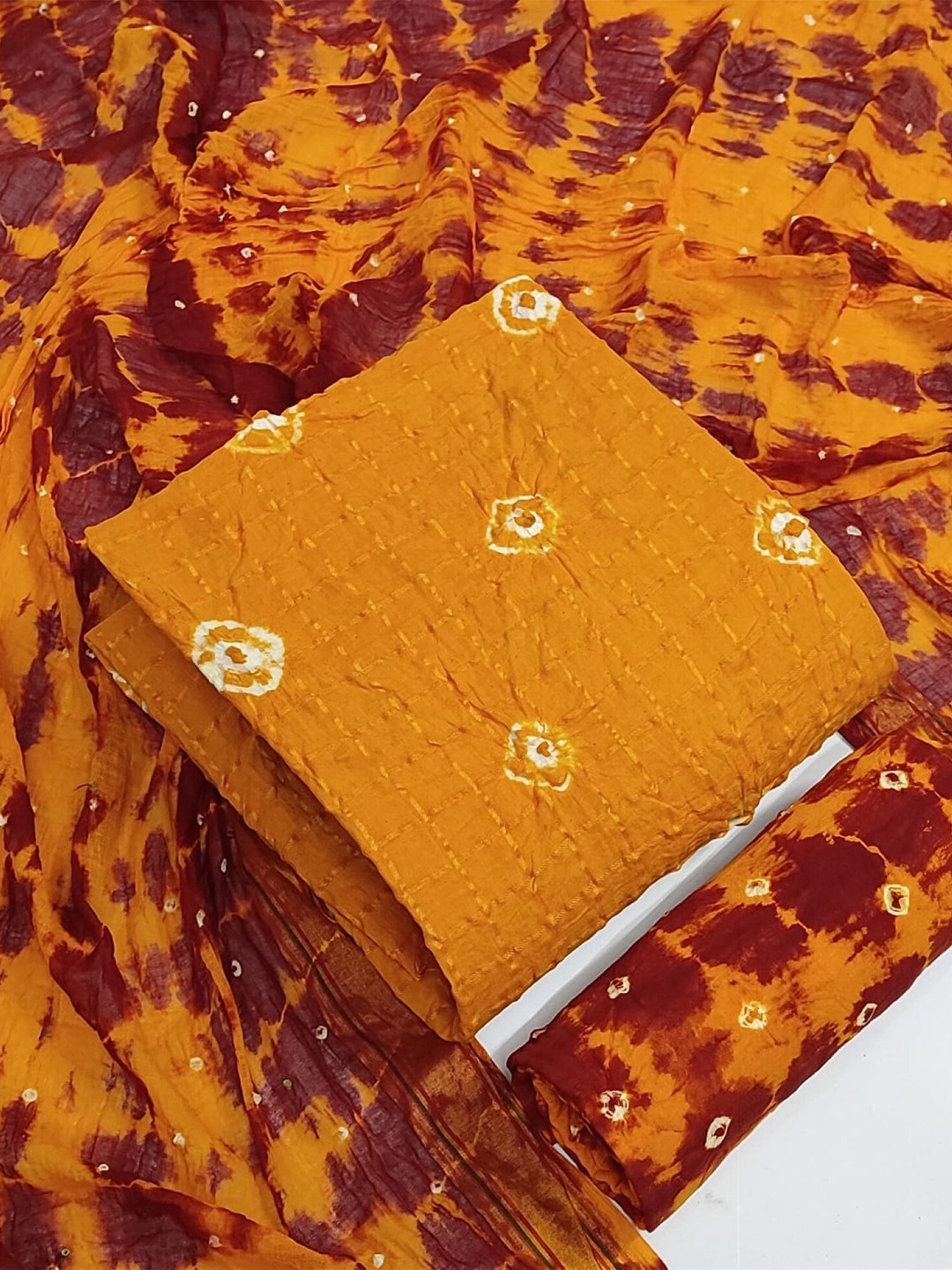 

ZEEPKART Bandhani Dyed Unstitched Dress Material, Mustard