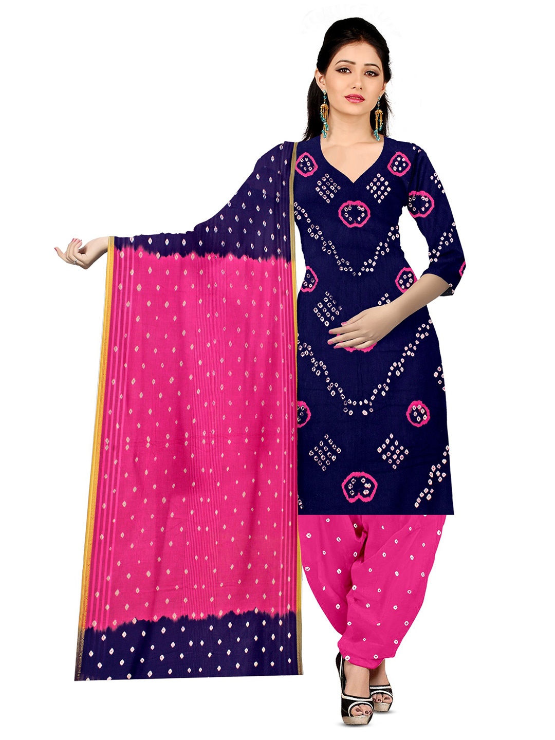 

ZEEPKART Bandhani Printed Unstitched Dress Material, Blue