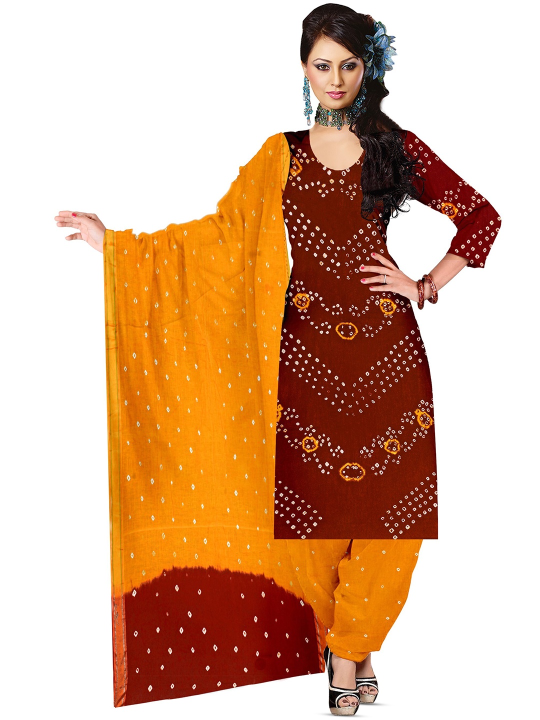 

ZEEPKART Bandhani Printed Unstitched Dress Material, Maroon