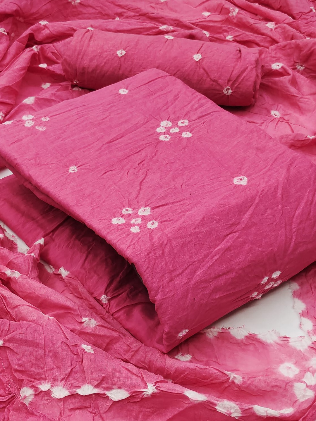 

ZEEPKART Bandhani Dyed Unstitched Dress Material, Pink
