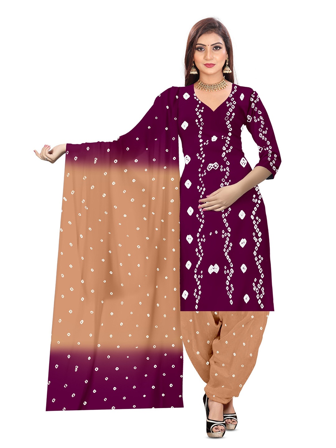 

ZEEPKART Bandhani Printed Unstitched Dress Material, Purple