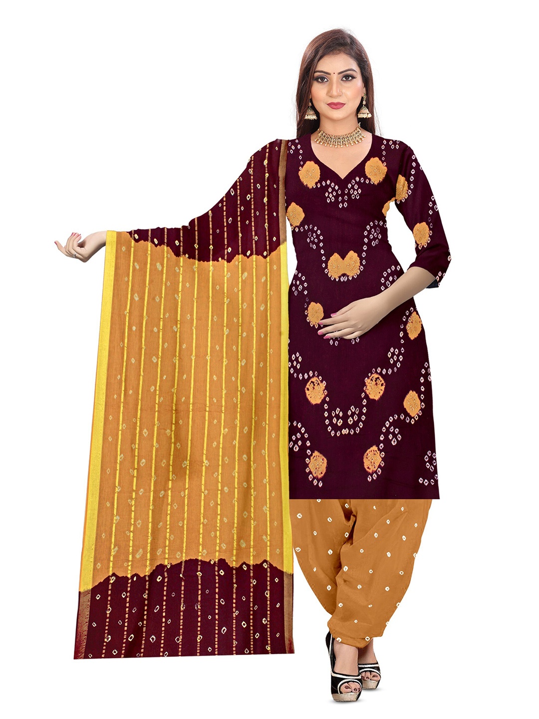 

ZEEPKART Bandhani Printed Unstitched Dress Material, Maroon