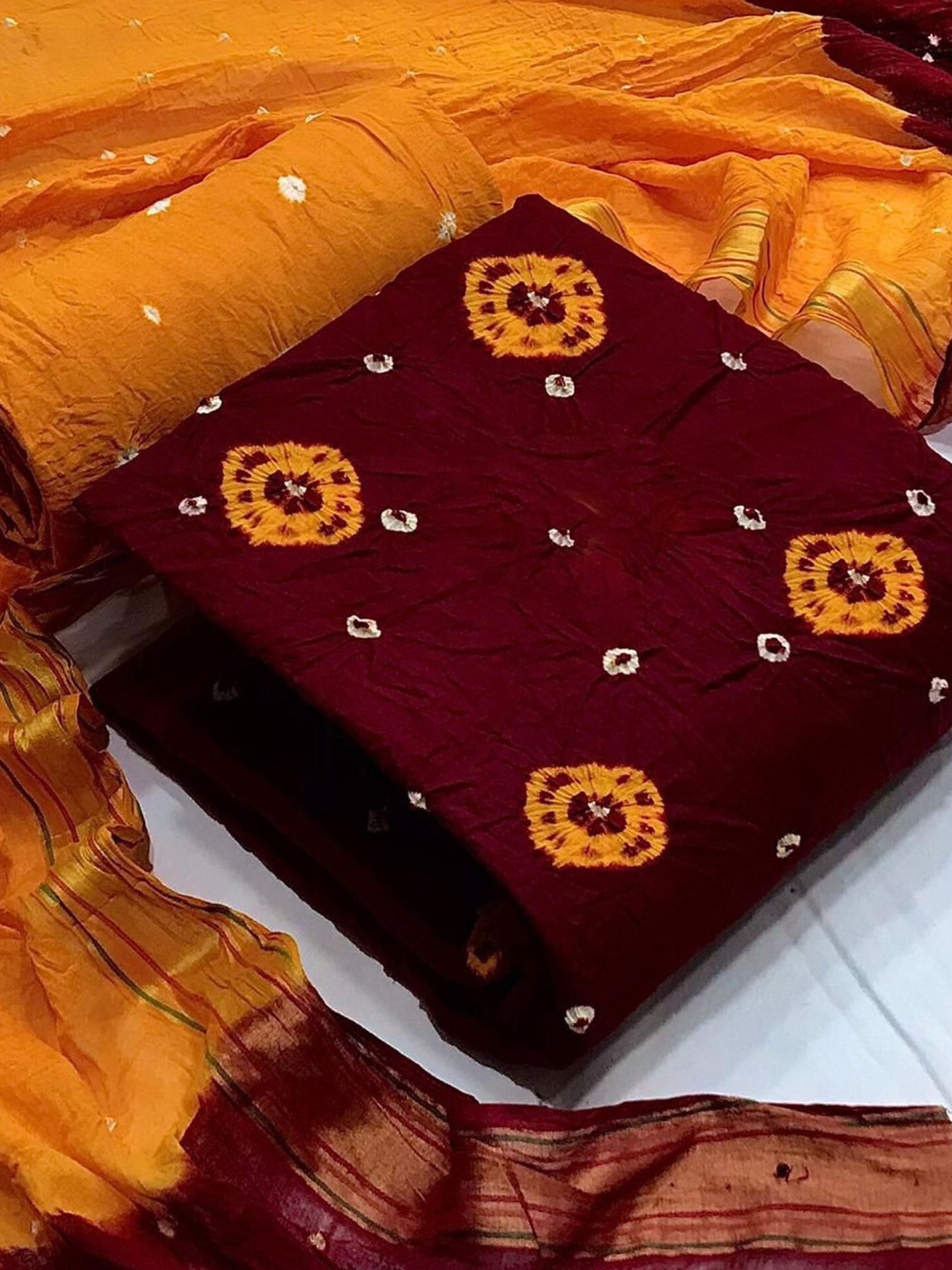 

ZEEPKART Bandhani Printed Unstitched Dress Material, Maroon