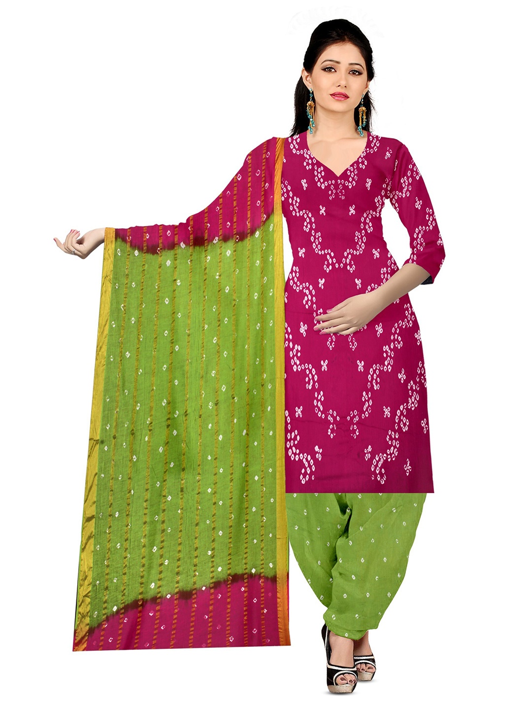 

ZEEPKART Bandhani Printed Unstitched Dress Material, Pink