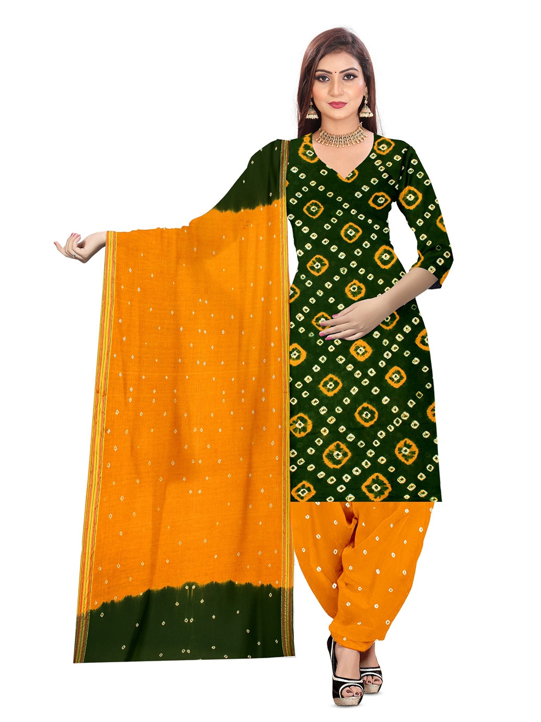 

ZEEPKART Bandhani Printed Unstitched Dress Material, Green