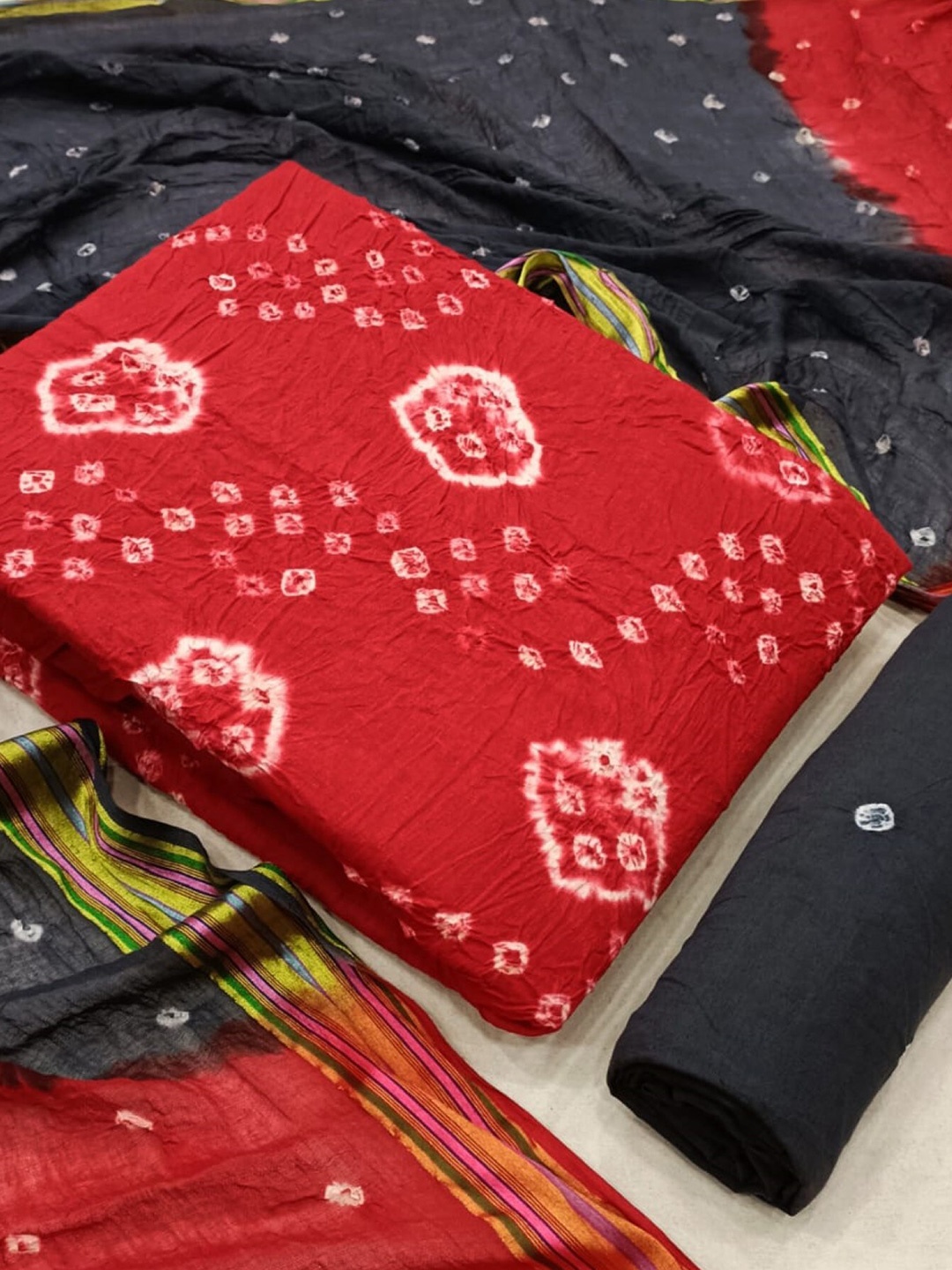 

ZEEPKART Bandhani Printed Unstitched Dress Material, Red