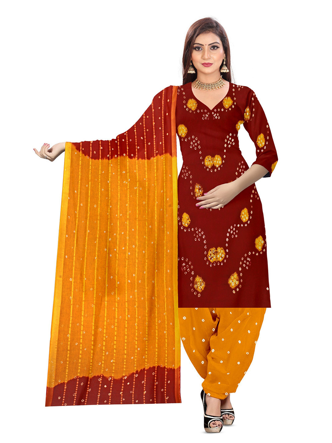 

ZEEPKART Bandhani Printed Unstitched Dress Material, Red