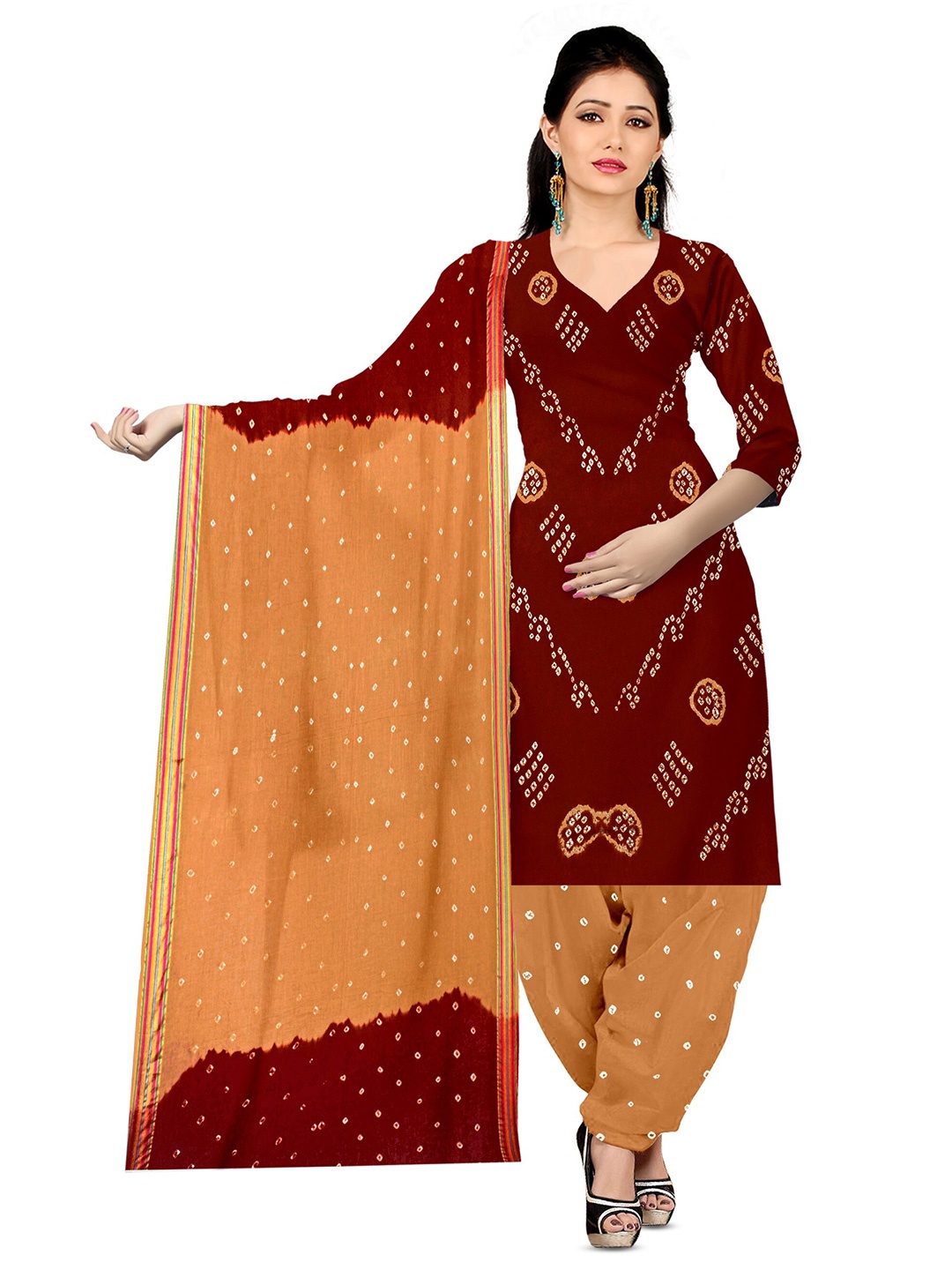 

ZEEPKART Bandhani Printed Unstitched Dress Material, Maroon