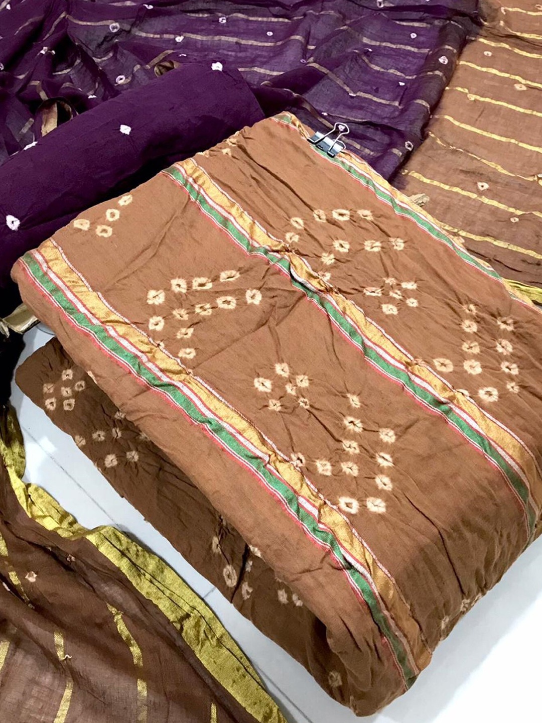 

ZEEPKART Bandhani Printed Unstitched Dress Material, Brown