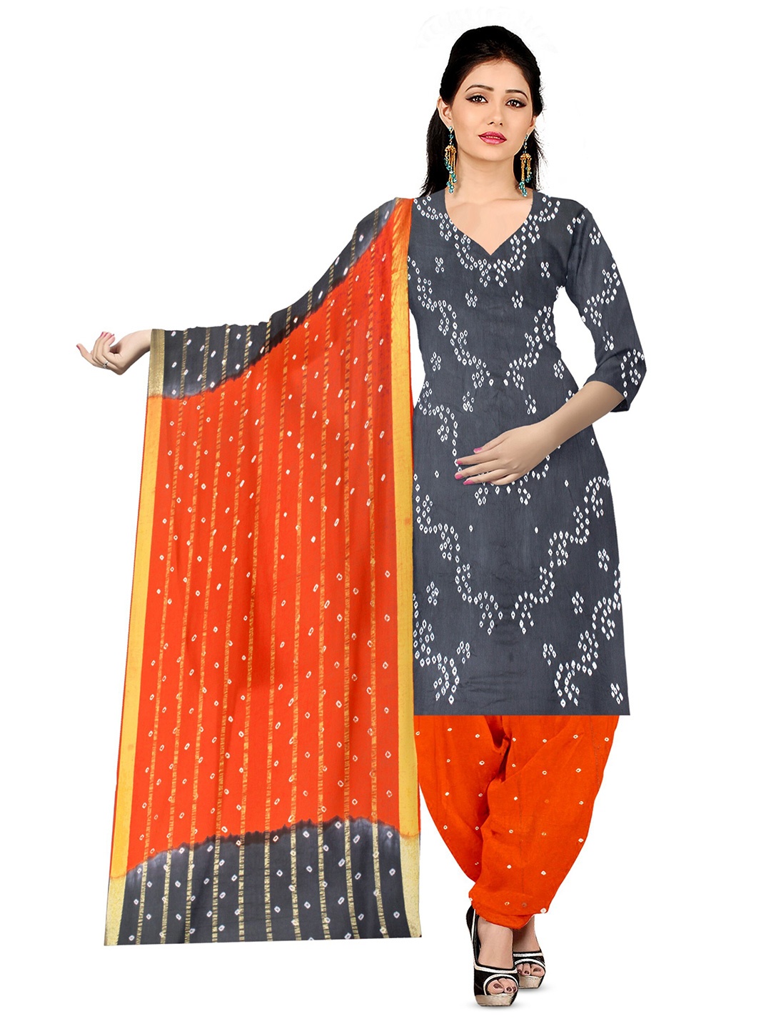 

ZEEPKART Bandhani Printed Unstitched Dress Material, Grey