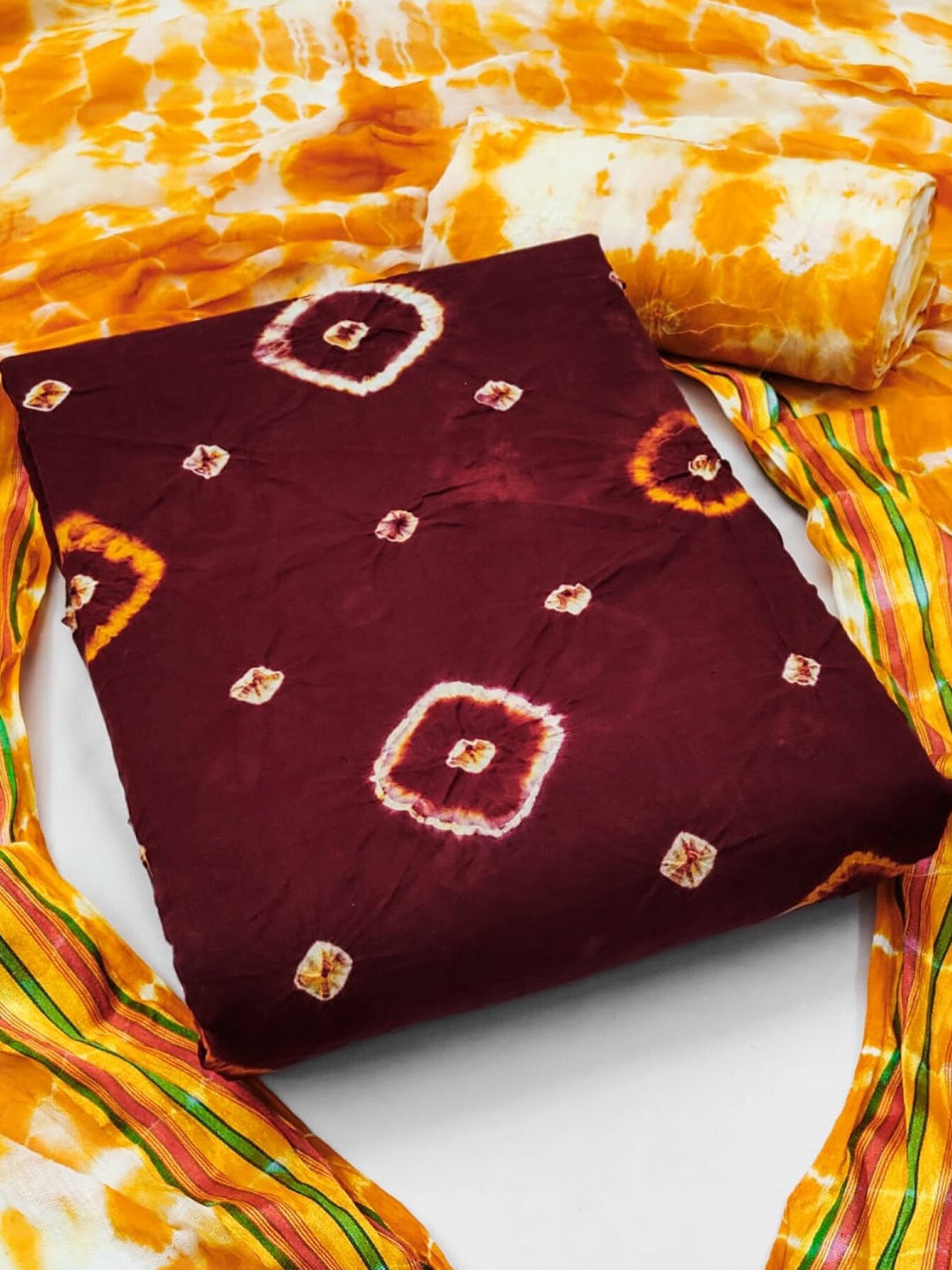 

ZEEPKART Bandhani Printed Unstitched Dress Material, Maroon