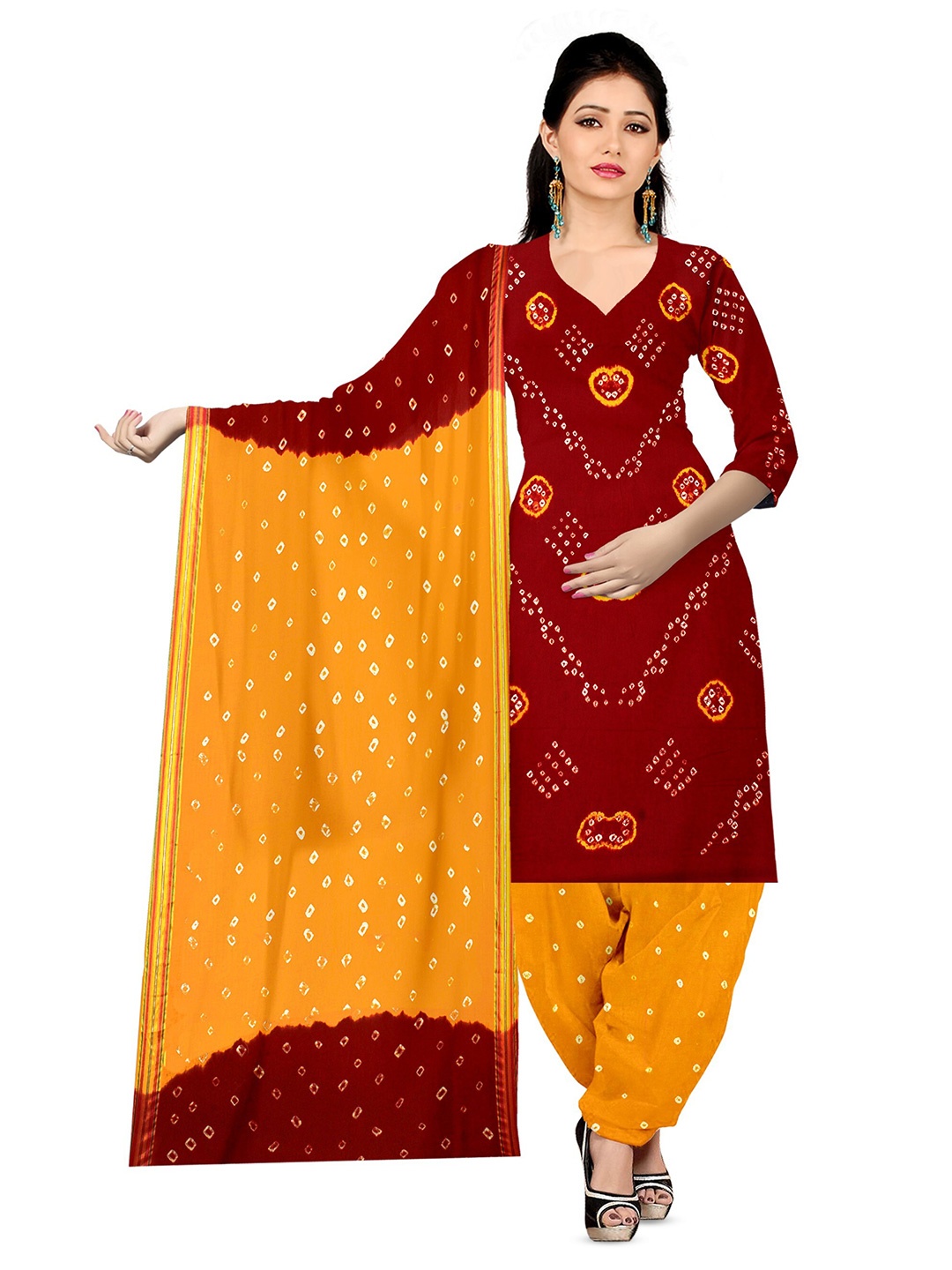 

ZEEPKART Bandhani Printed Unstitched Dress Material, Red